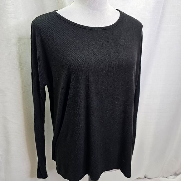 Michael Stars Black Ribbed Long Sleeve Top Fits Medium and Large - Picture 4 of 9